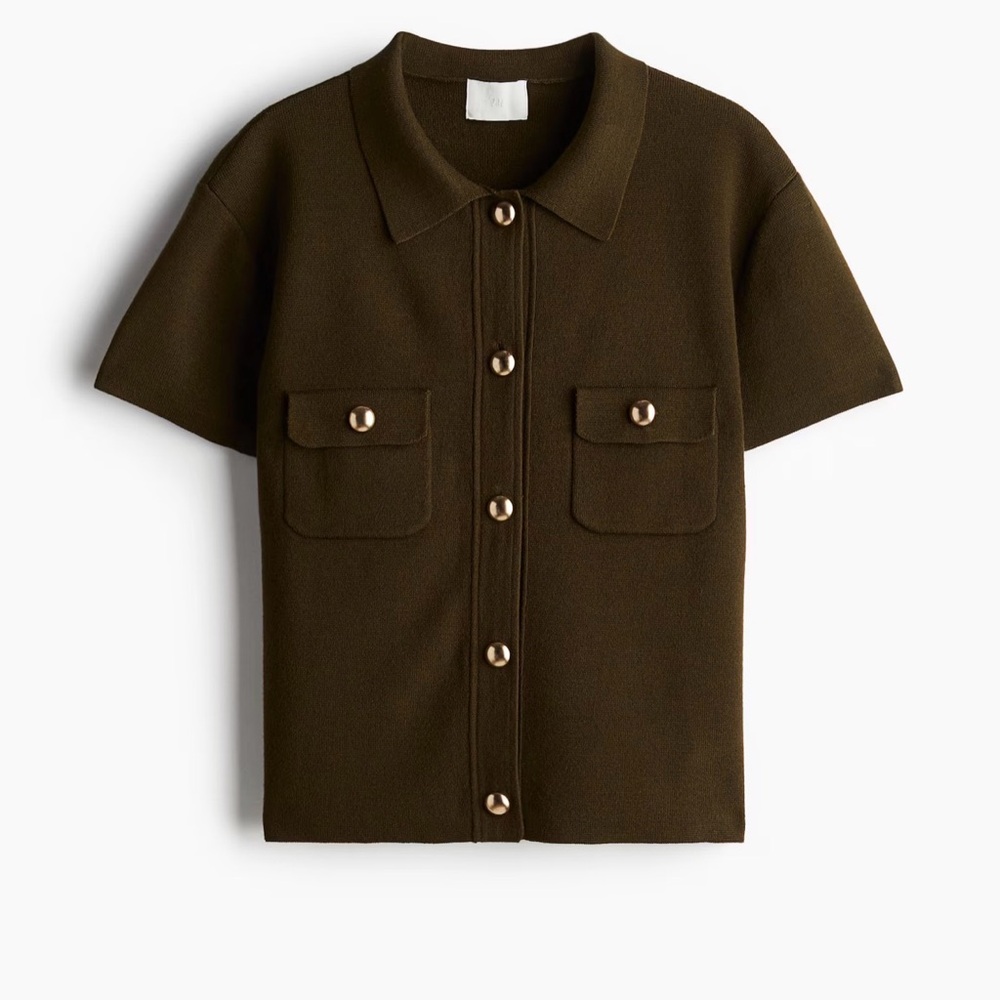 H&M Dark Green Gold Button Down Sweater Shirt
